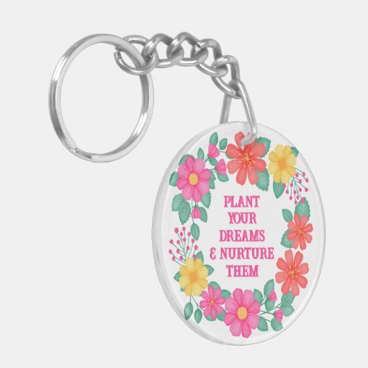 独自の感動的フローラモノグラムの作成 キーホルダー (正面左)