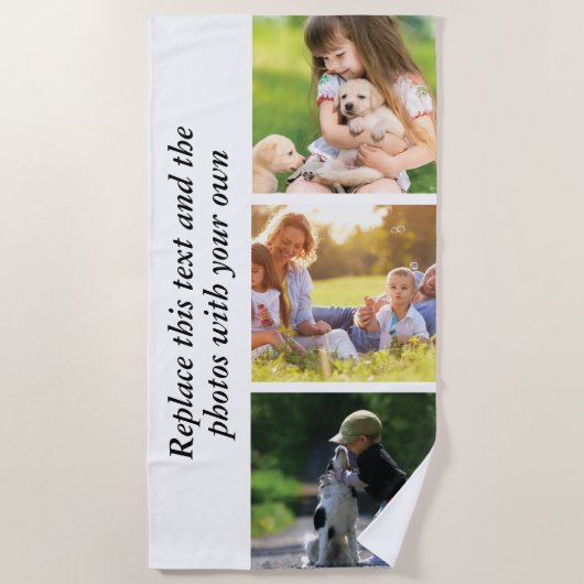 独自の文字と写真の追加 ビーチタオル (正面)