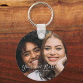 独自の文字のアップロード写真と名前と日付の追加 キーホルダー (正面)