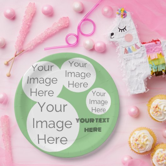 独自の文字テンプレートの緑の写真を作成 ペーパープレート (パーティー)