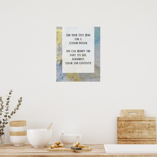 独自の文字ブルー&金ゴールド抽象芸術アルコールインクを追加 ポスター (キッチン)