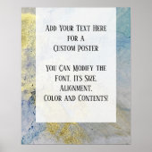 独自の文字ブルー&金ゴールド抽象芸術アルコールインクを追加 ポスター (正面)