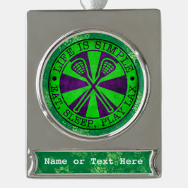 独自の文字ラクロスクリスマスオーナメントの追加 シルバープレートバナーオーナメント