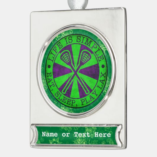 独自の文字ラクロスクリスマスオーナメントの追加 シルバープレートバナーオーナメント (左)