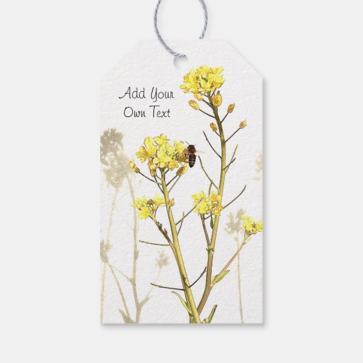 独自の文字黄色の花を追加 ギフトタグ (裏面)