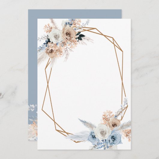 独自の文字pampass埃の青い幾何学的を追加 招待状 (正面/裏面)