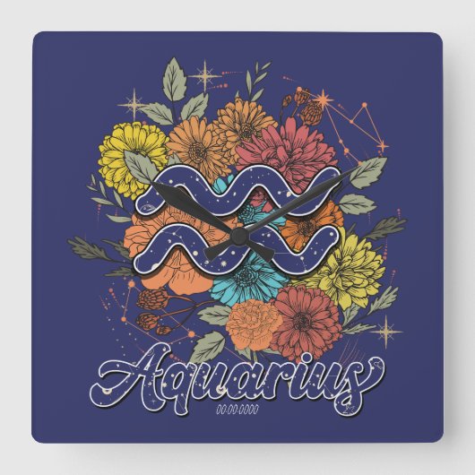独自の星空フローラアクエリアス〔占星術の〕十二宮図の作成 スクエア壁時計 (正面)