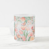 独自の春の花と蝶を作成 フロストグラスマグカップ (正面左)