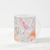 独自の春の鳥と花を作成 フロストグラスマグカップ (正面右)