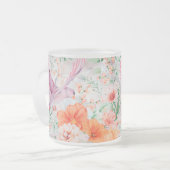 独自の春の鳥と花を作成 フロストグラスマグカップ (正面左)