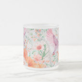 独自の春の鳥と花を作成 フロストグラスマグカップ (中央)