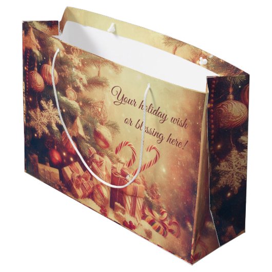 独自の暖かいクリスマスツリーとペパーミントを作成 ラージペーパーバッグ (裏面アングル)