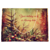 独自の暖かいビンテージのクリスマスパインを作成 ラージペーパーバッグ (正面)