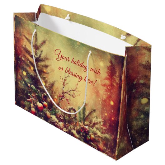 独自の暖かいビンテージのクリスマスパインを作成 ラージペーパーバッグ (裏面アングル)
