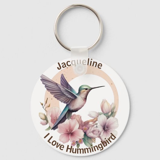 独自の水彩ハミングバード名前をカスタムするの作成 キーホルダー (正面)