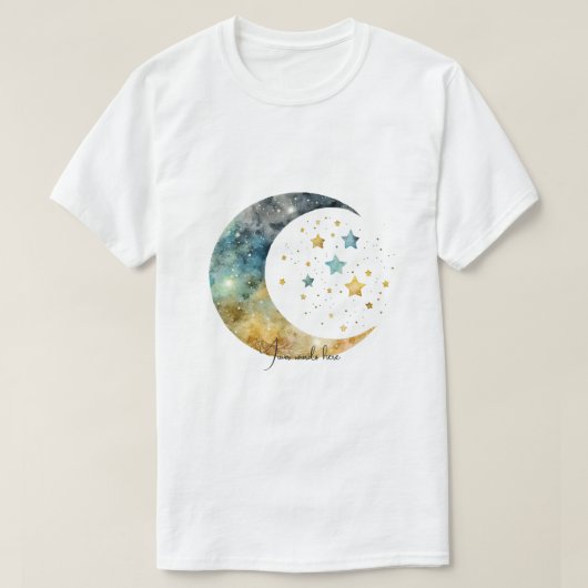独自の水彩三日月と星を作成 Tシャツ (デザイン正面)