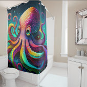 独自の水彩可愛い海のタコの写真を作成 シャワーカーテン