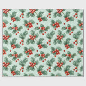 独自の水玉模様と赤いホリーグリーンを作成 ラッピングペーパー (フラット)