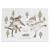 独自の氷の作成スケートで滑る冬の友だち ラージペーパーバッグ (正面)