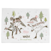 独自の氷の作成スケートで滑る冬の友だち ラージペーパーバッグ (裏面)