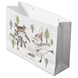 独自の氷の作成スケートで滑る冬の友だち ラージペーパーバッグ