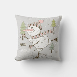独自の氷の作成スケートで滑る雪だるまクリスマス クッション