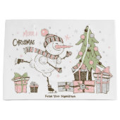 独自の氷の作成スケートで滑る雪だるまクリスマス ラージペーパーバッグ (正面)