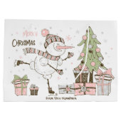 独自の氷の作成スケートで滑る雪だるまクリスマス ラージペーパーバッグ (裏面)