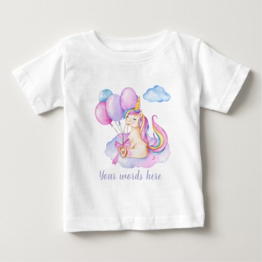 独自の浮動ユニコーン誕生日 ベビーTシャツ (正面)
