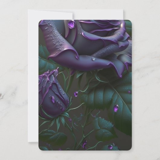 独自の深いパープルバラクローズアップの作成 招待状 (裏面)
