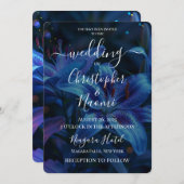 独自の深いブルーリリーの結婚作成 招待状 (正面/裏面)