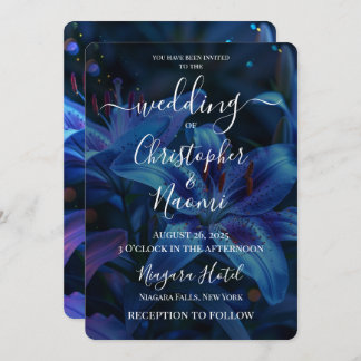 独自の深いブルーリリーの結婚作成 招待状