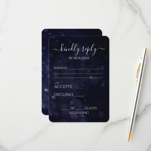 独自の深いブルー《写真》ぼけ味ウォーターの作成 出欠カード (正面/裏面インサイチュ)