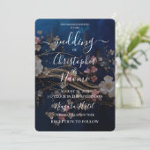 独自の深い青い散在する花を作成 招待状 (スタンド正面)