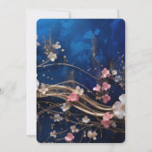 独自の深い青い散在する花を作成 招待状 (裏面)