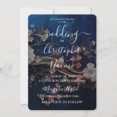 独自の深い青い散在する花を作成 招待状 (正面)