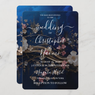 独自の深い青い散在する花を作成 招待状