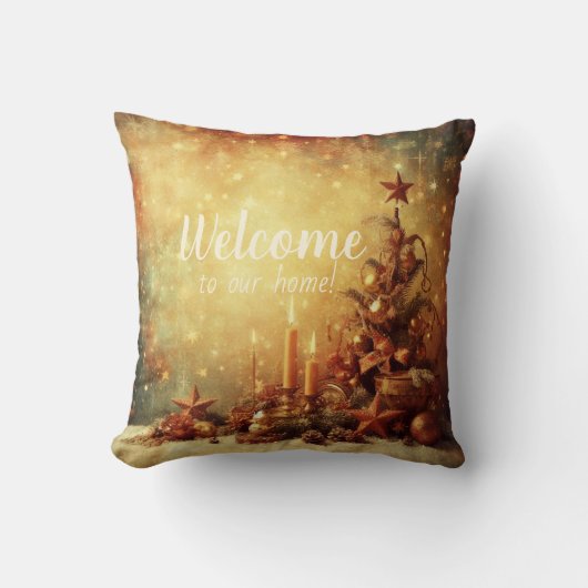 独自の温かいビンテージのクリスマスツリーを作成 クッション (正面)