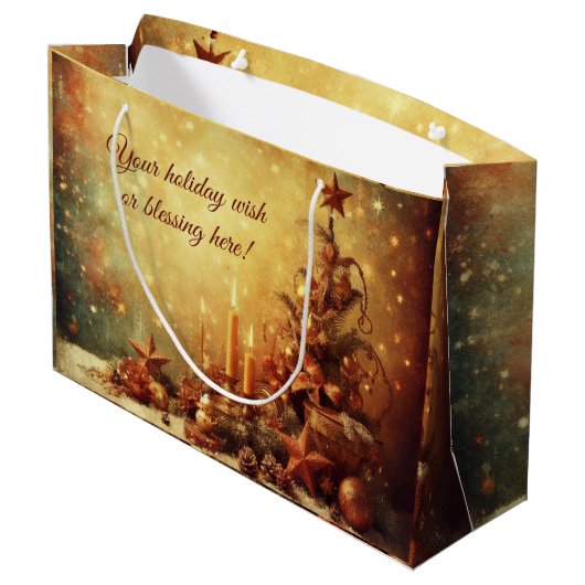 独自の温かいビンテージのクリスマスツリーを作成 ラージペーパーバッグ (裏面アングル)