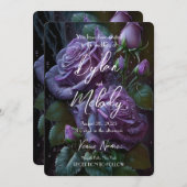 独自の濃い紫カスタマイズのバラの作成 招待状 (正面/裏面)