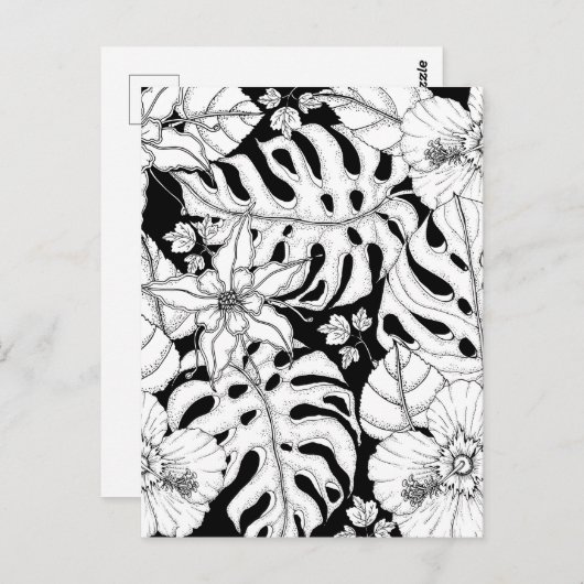 独自の熱帯の花葉に色を付ける ポストカード (正面/裏面)