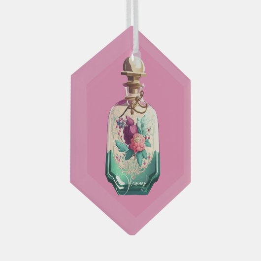 独自の牡丹の香かわいらし水ボトルを作成 ガラスオーナメント (正面右)