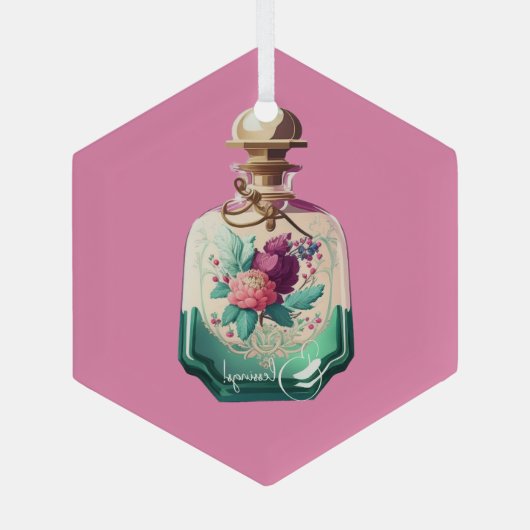 独自の牡丹の香かわいらし水ボトルを作成 ガラスオーナメント (裏面)