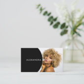 独自の画像とQRコードブラックのモダン追加エレガント 名刺 (スタンド正面)