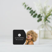 独自の画像を追加するQRコードとロゴブラックモダン 名刺 (スタンド正面)