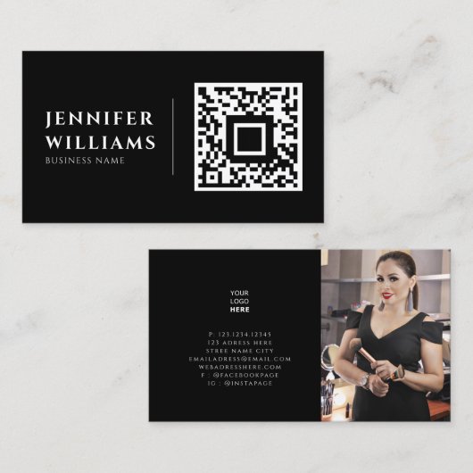 独自の画像ロゴカスタムとQRコードブラックを追加 名刺 (正面/裏面)