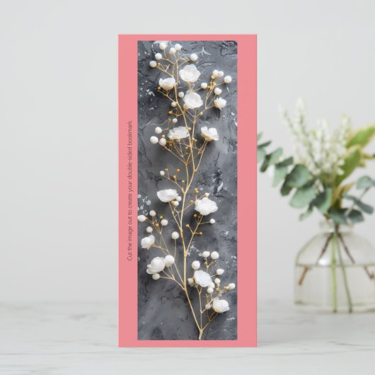 独自の白いバラのグレーのブックマークカードを作成 (スタンド正面)