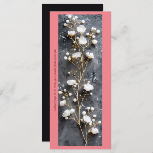 独自の白いバラのグレーのブックマークカードを作成 (正面/裏面)