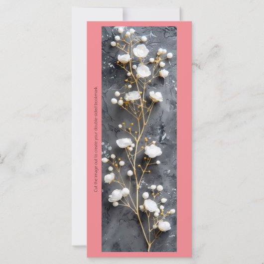 独自の白いバラのグレーのブックマークカードを作成 (正面)