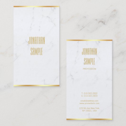 独自の白い大理石エレガント金ゴールド文字の作成 名刺 (正面/裏面)
